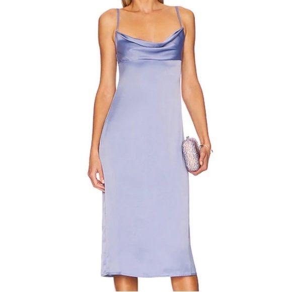 NWT WeWoreWhat Satin Phoebe Cowl Front Slate Blue Midi - Picture 3 of 6